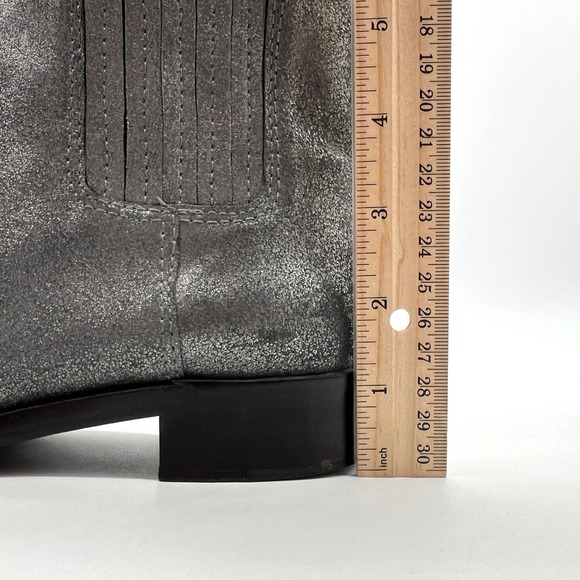 TORY BURCH Metallic Leather Chelsea Ankle Boot Womens 7.5 Silver Classic Flat - Picture 11 of 14